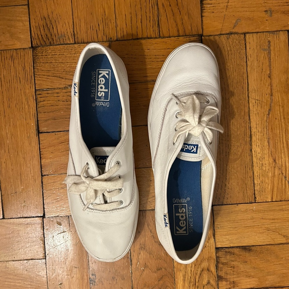 Keds Platform White Leather Lace-Up Sneakers
